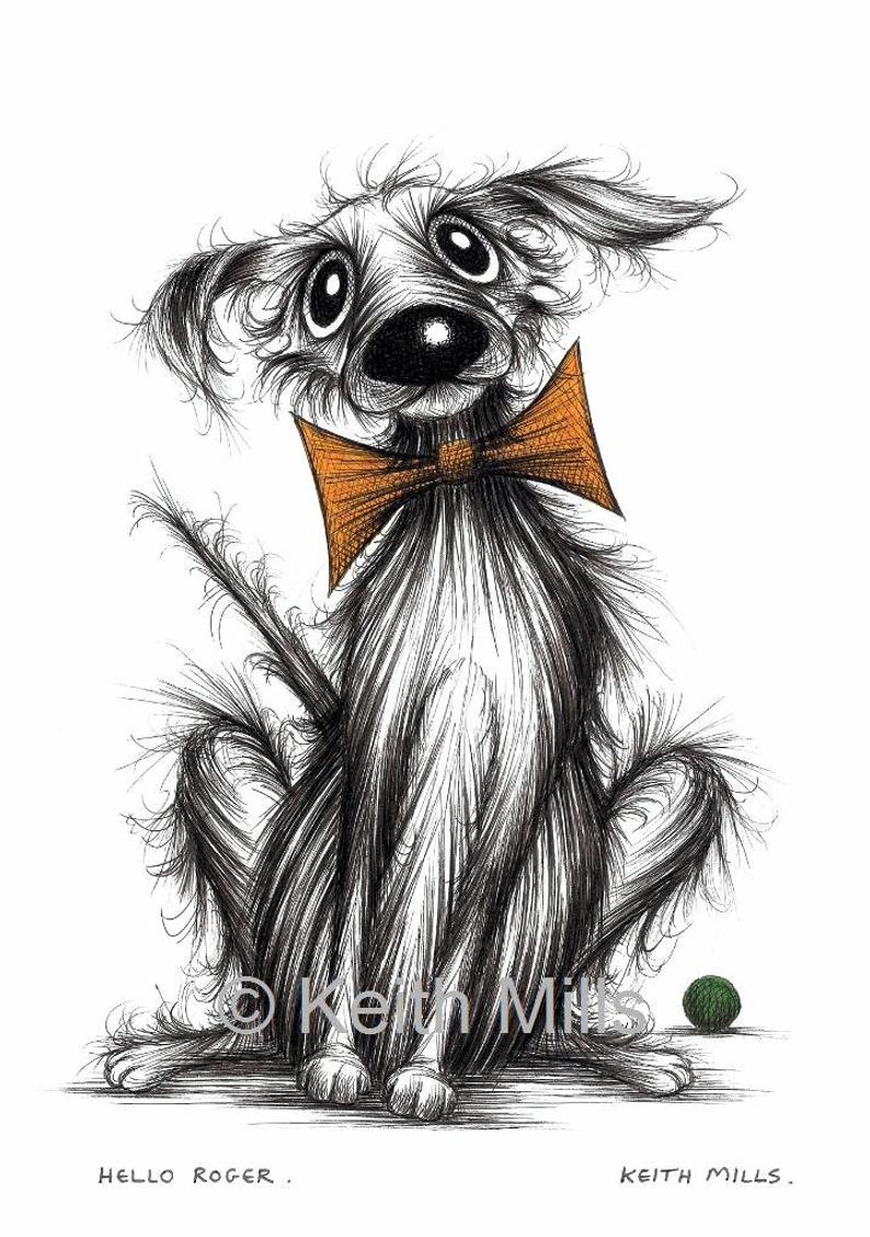 794x1128 Hello Roger Print Size Art Picture Cute Pet Pooch Dog Etsy - Dog Sitting Down Drawing