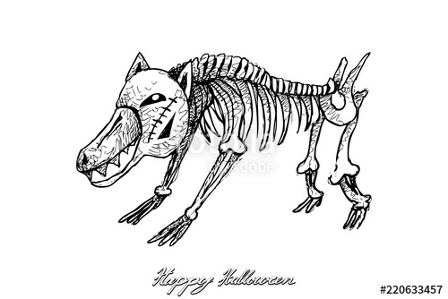 500x334 Holidays And Celebrations, Illustration Hand Drawn Sketch Of Dog - Dog Skeleton Drawing