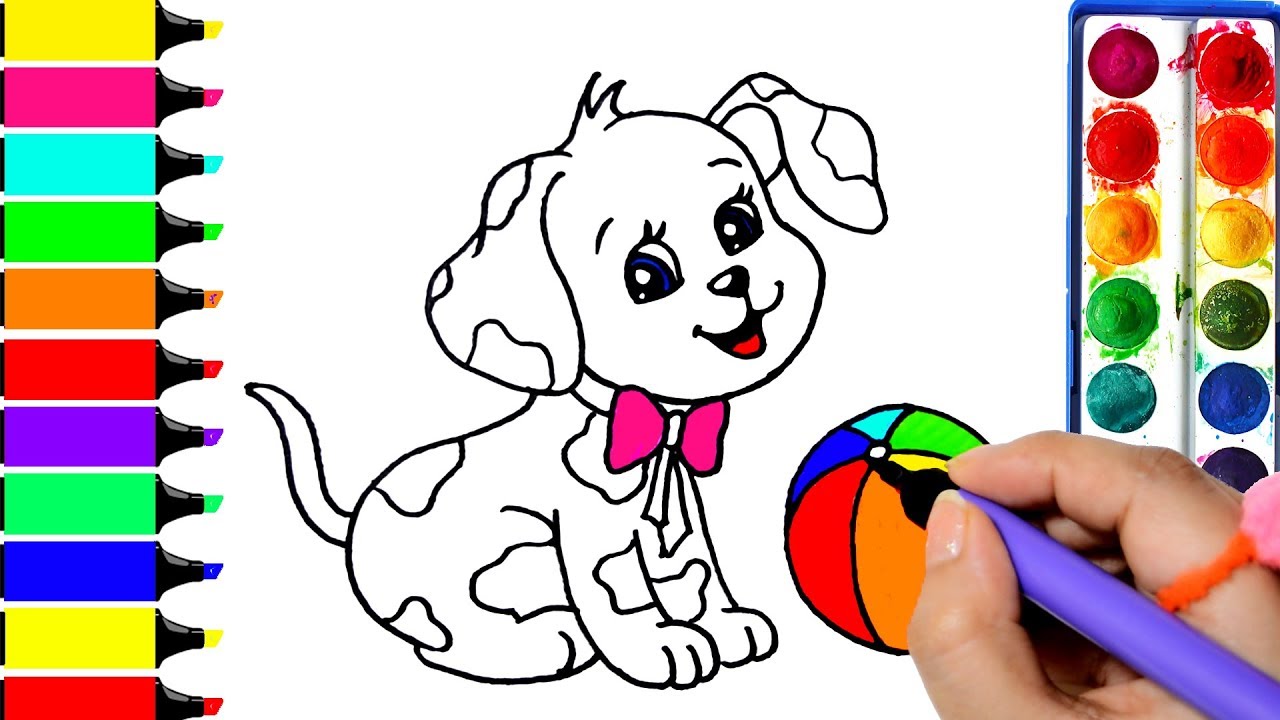 1280x720 Puppy Coloring Pages How To Draw Dog With Ball Learn Colors - Dog Toy Drawing