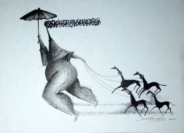 375x270 Fem Dog Walking Drawing - Dog Walking Drawing