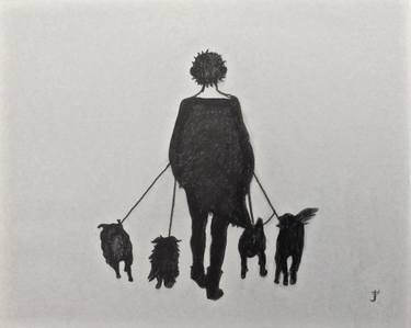 375x299 the dog walker drawing - Dog Walking Drawing