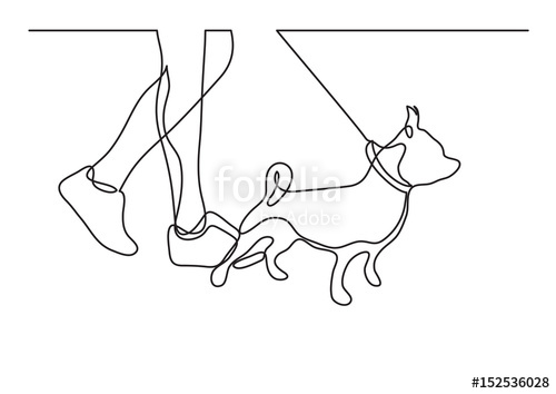500x354 Walking A Dog - Dog Walking Drawing