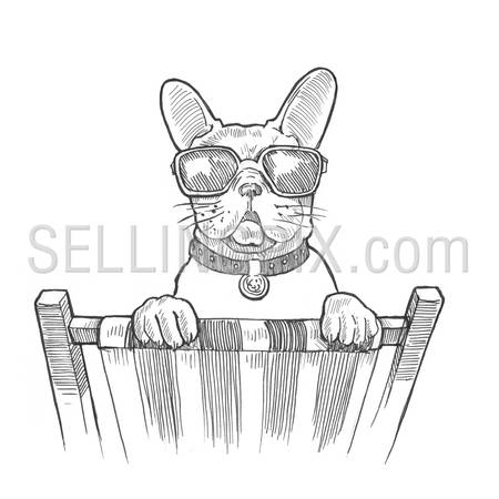 450x450 Engraving Style Hatching Pen Pencil Painting Illustration Dog - Dog With Sunglasses Drawing