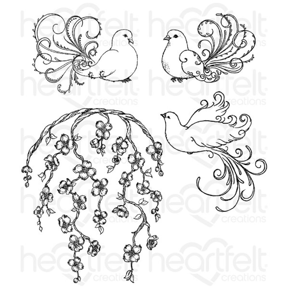 1000x1000 flowering dogwood doves cling stamp set hcpc heartfelt - Dogwood Line Drawing