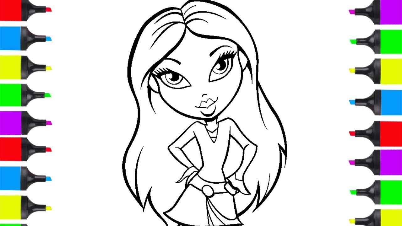 1280x720 how to draw fashion girl bratz doll easy coloring pages for kids - Doll Drawing