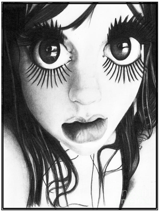 675x900 Doll Face Original Pencil Drawing Drawing - Doll Face Drawing