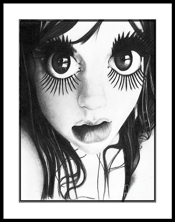 600x759 Doll Face Original Pencil Drawing Framed Print - Doll Face Drawing