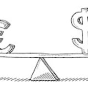 180x180 euro and dollar sign balance concept drawing framed print - Dollar Sign Drawing