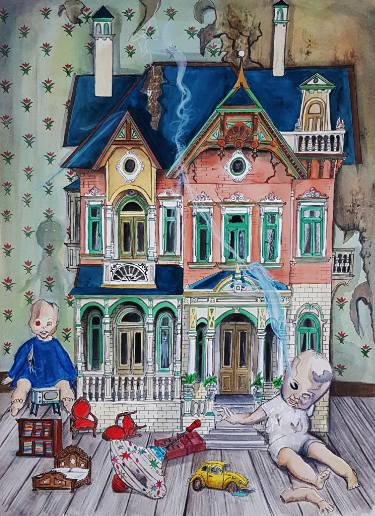 375x516 dollhouse ghosts painting - Dollhouse Drawing