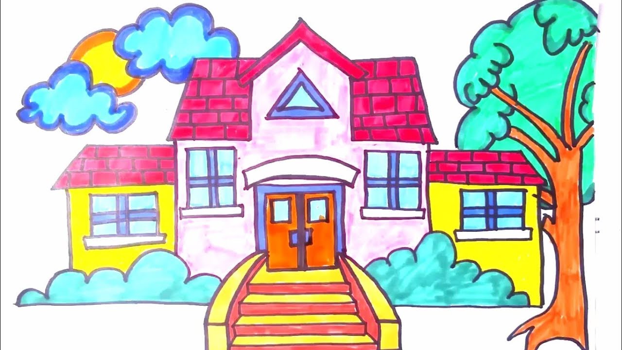 1280x720 how to draw beautiful colouring dollhouse for kids drawing - Dollhouse Drawing