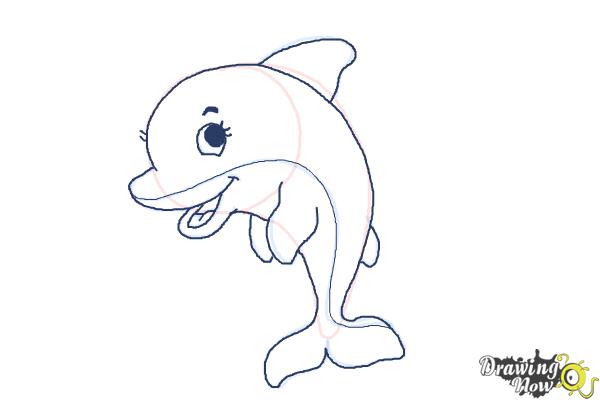 600x400 How To Draw A Cute Dolphin - Dolphin Cartoon Drawing
