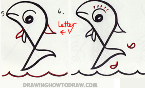 464x281 how to draw a cartoon dolphin from a lowercase letter y - Dolphin Drawing Easy