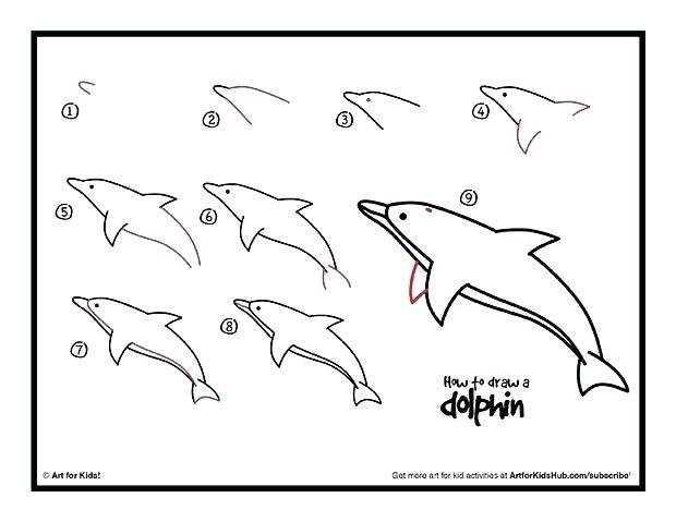 620x479 How To Draw A Dolphin Easy Animals Kids Steps With Sweet - Dolphin Drawing For Kids