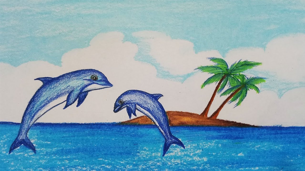 1280x720 How To Draw Scenery Of Dolphin Step - Dolphin Drawing Images