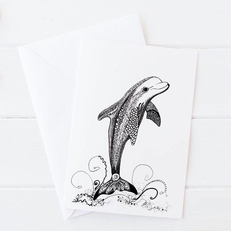 794x794 dolphin drawing dolphin card black and white art line art etsy - Dolphin For Drawing