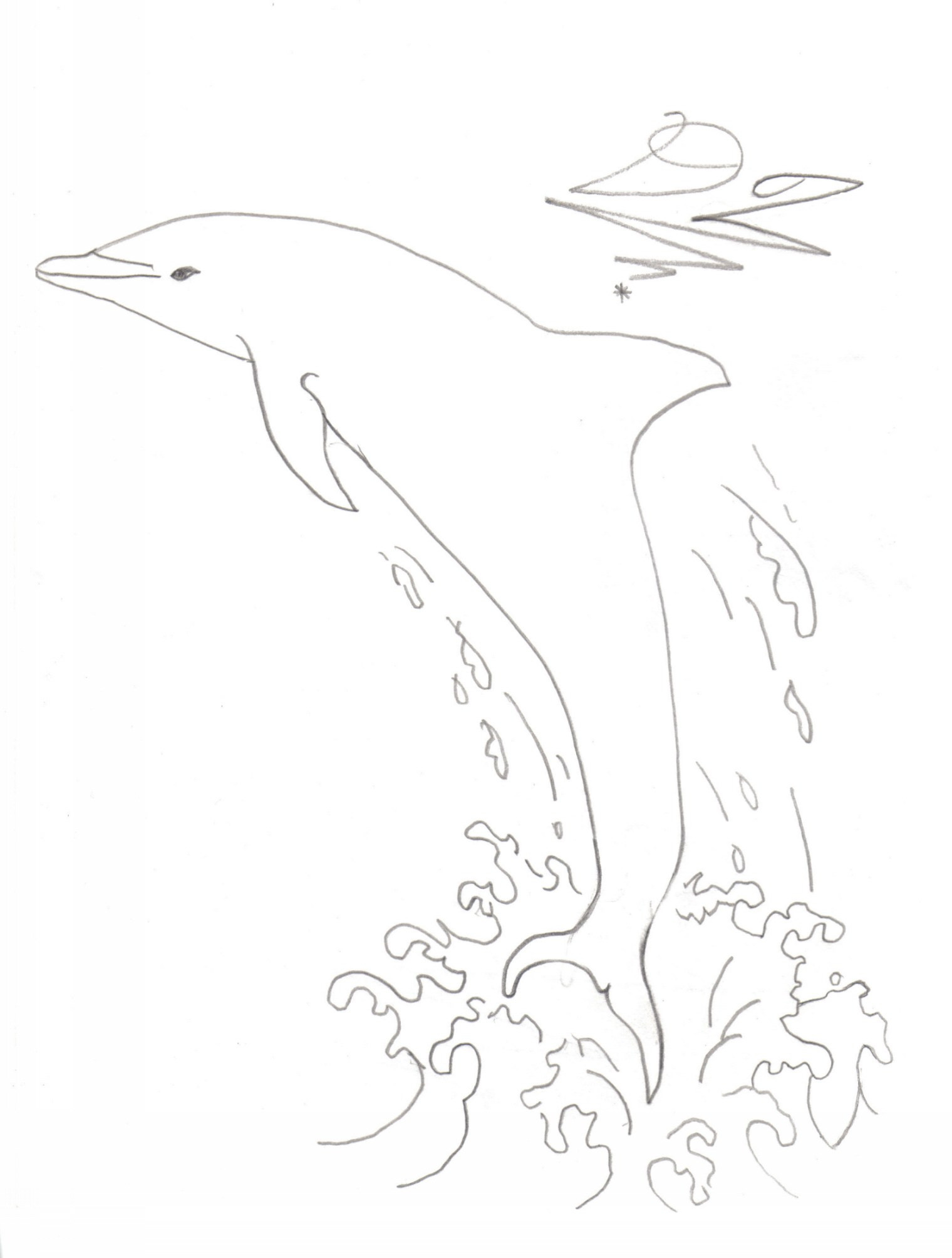 Дельфин выпрыгивает из воды рисунок карандашом