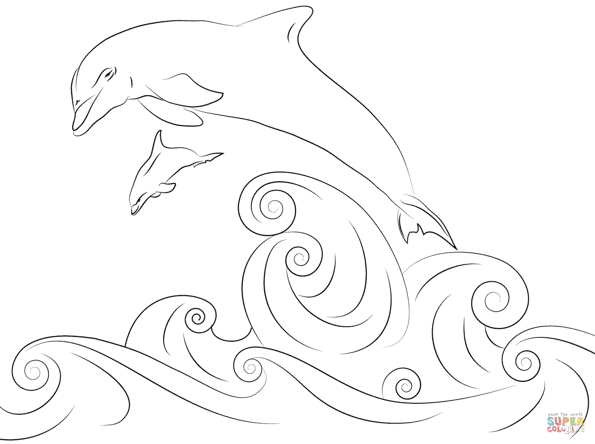 1228x916 Dolphin Drawing Water For Free Download - Dolphin Jumping Drawing