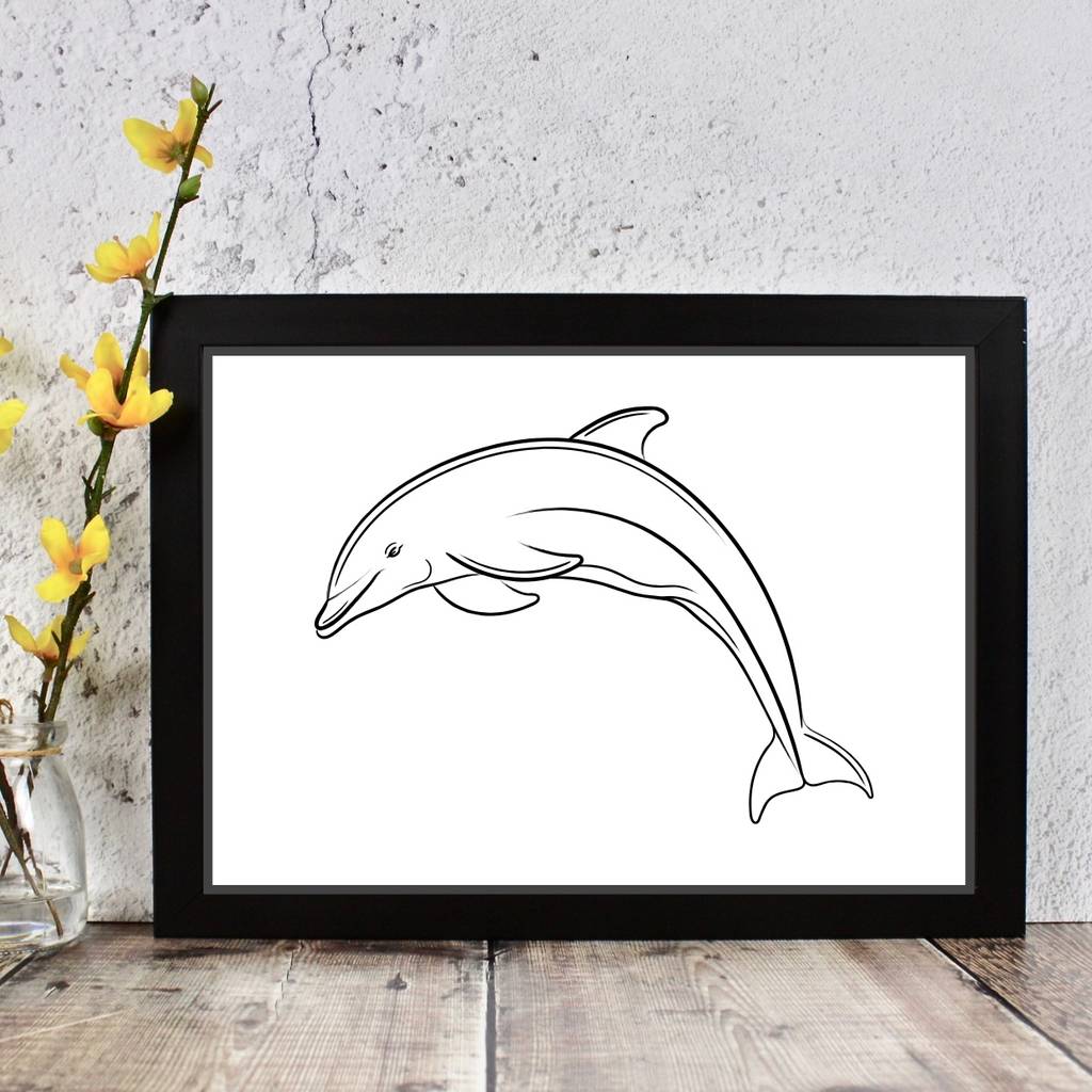 1024x1024 Dolphin Line Drawing Print - Dolphin Line Drawing