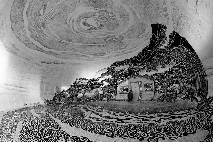 721x480 artist fills massive inflatable dome with tremendous landscape - Dome Drawing