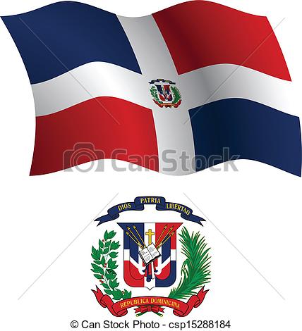 428x470 Dominican Republic Wavy Flag And Coat Of Arms Against White - Dominican Flag Drawing