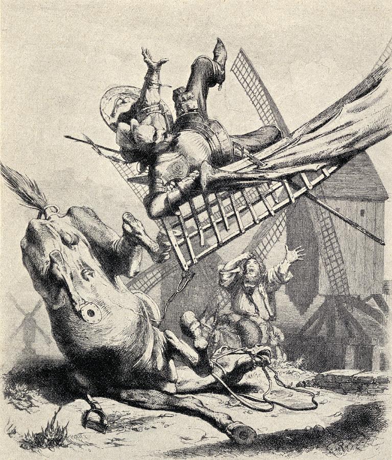 767x900 don quixote attacking the windmills drawing - Don Quixote Drawing