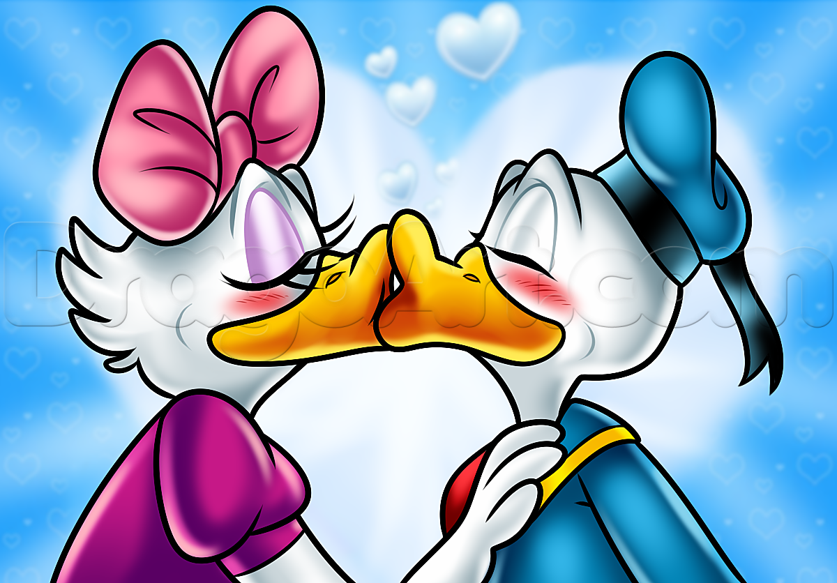 1200x836 how to draw daisy and donald duck kissing, step - Donald Duck Cartoon Drawing