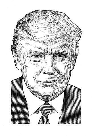 324x476 pen and ink stipple portrait - Donald Trump Drawing