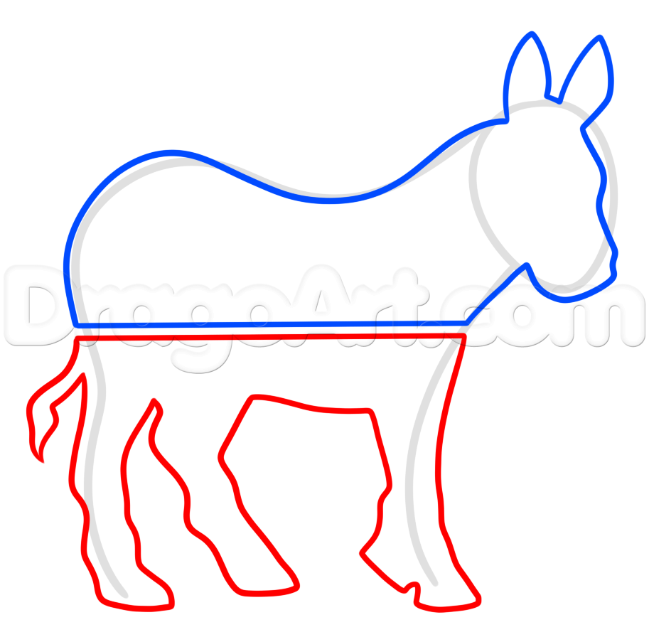 913x896 How To Draw The Democrat Logo, Step - Donkey Drawing Easy