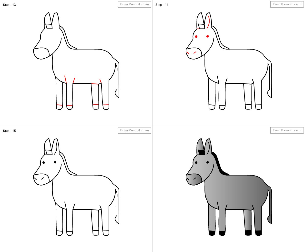 1250x1032 How To Draw Donkey For Kids Step - Donkey Drawing Easy