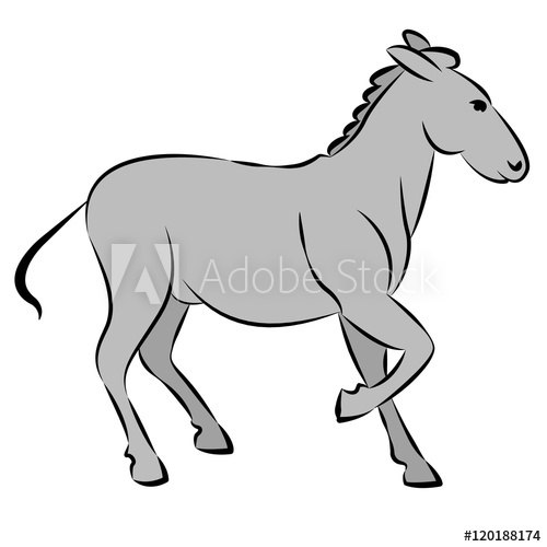 500x500 Donkey Gray Line Drawing Vector Illustration - Donkey Line Drawing