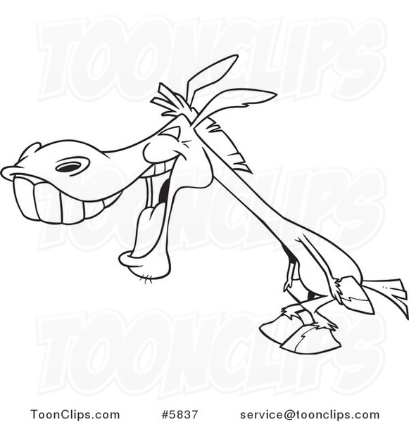 581x600 Cartoon Black And White Line Drawing Of A Donkey Laughing - Donkey Line Drawing