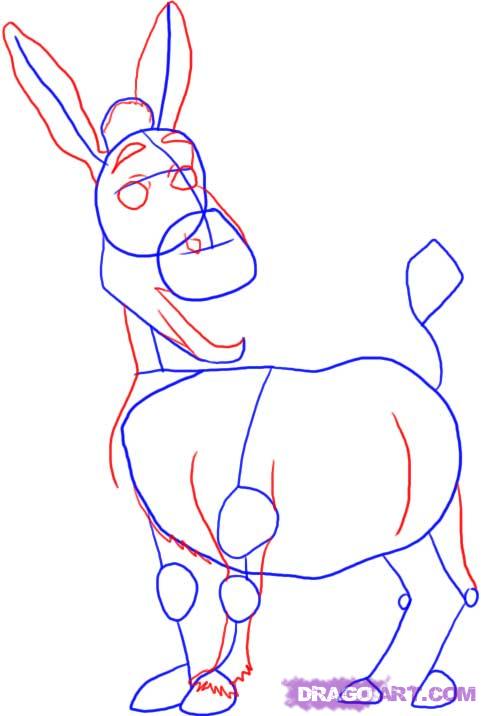 481x716 How To Draw Donkey From Shrek, Step - Donkey Shrek Drawing
