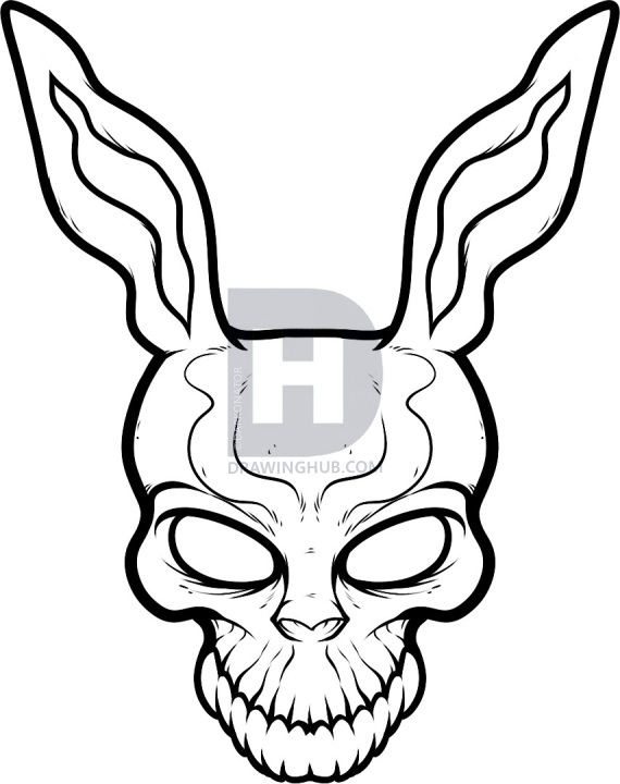 570x720 How To Draw Frank The Rabbit, Donnie Darko, Step - Donnie Darko Rabbit Drawing