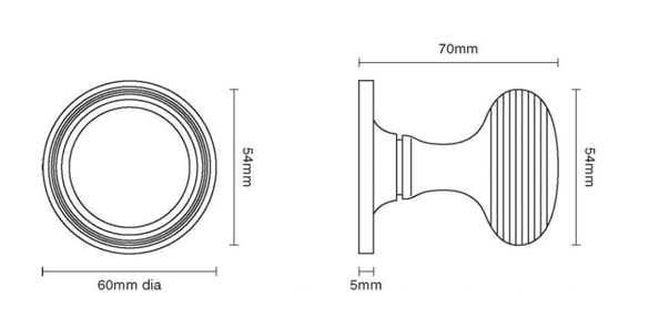 585x287 Reeded Cushion Door Knob Set - Door Knob Drawing