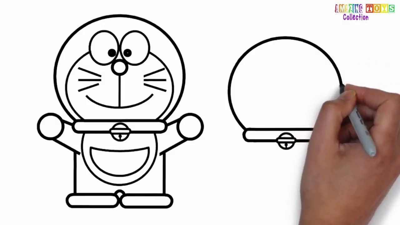 Doraemon Simple Cartoon Drawing With Colour - Drawing Wallpaper