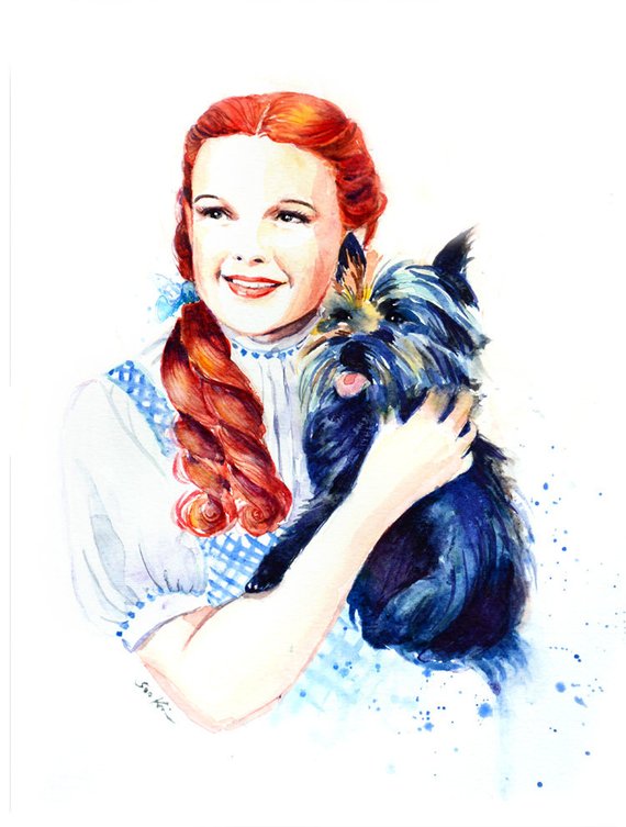 570x753 watercolor print dorothy with toto dog judy garland etsy - Dorothy Drawing
