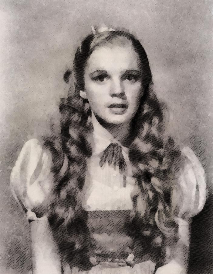 702x900 Judy Garland Vintage Hollywood Actress As Dorothy In The Wizard - Dorothy Wizard Of Oz Drawing
