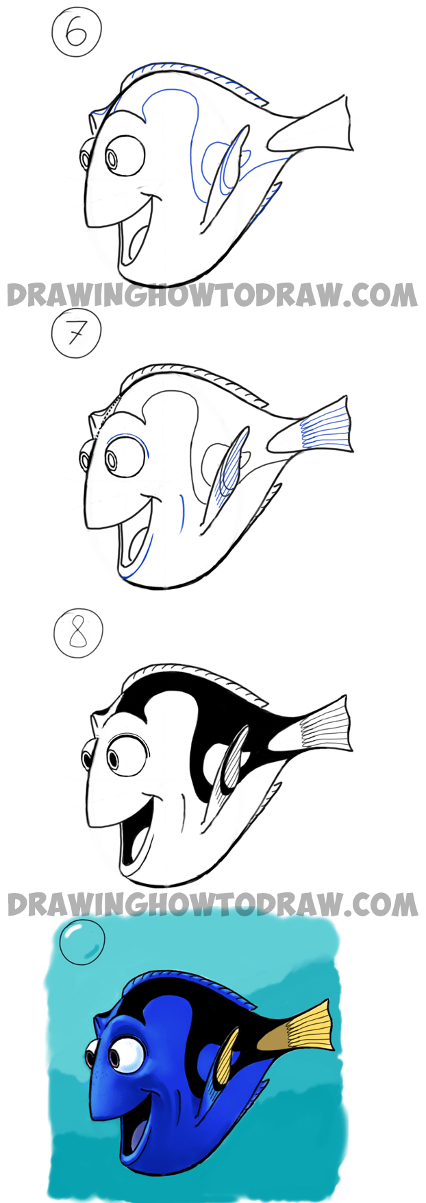 622x1754 how to draw dory from pixars finding nemo in easy steps drawing - Dory Drawing