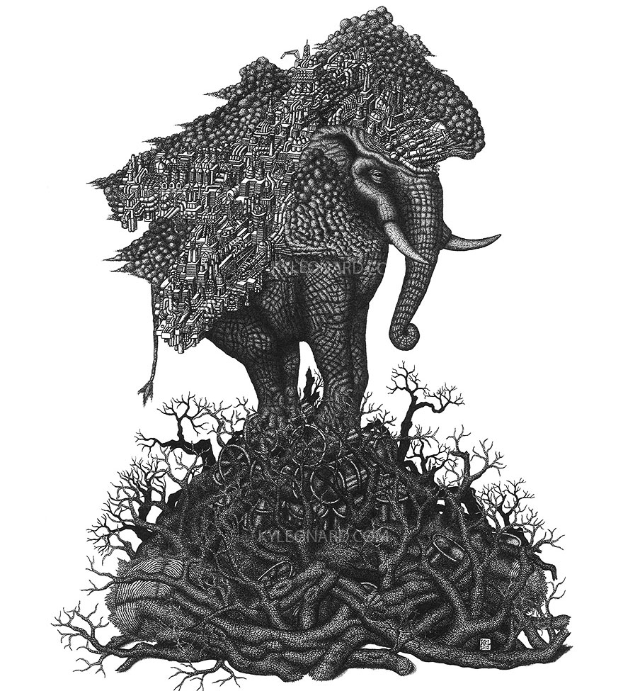 880x975 artist uses millions of dots to create complex pen drawings - Dot Art Drawing