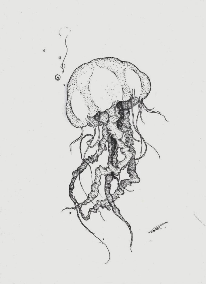 680x936 sketch for a tattoo jellyfish dot drawing style - Dot Drawing