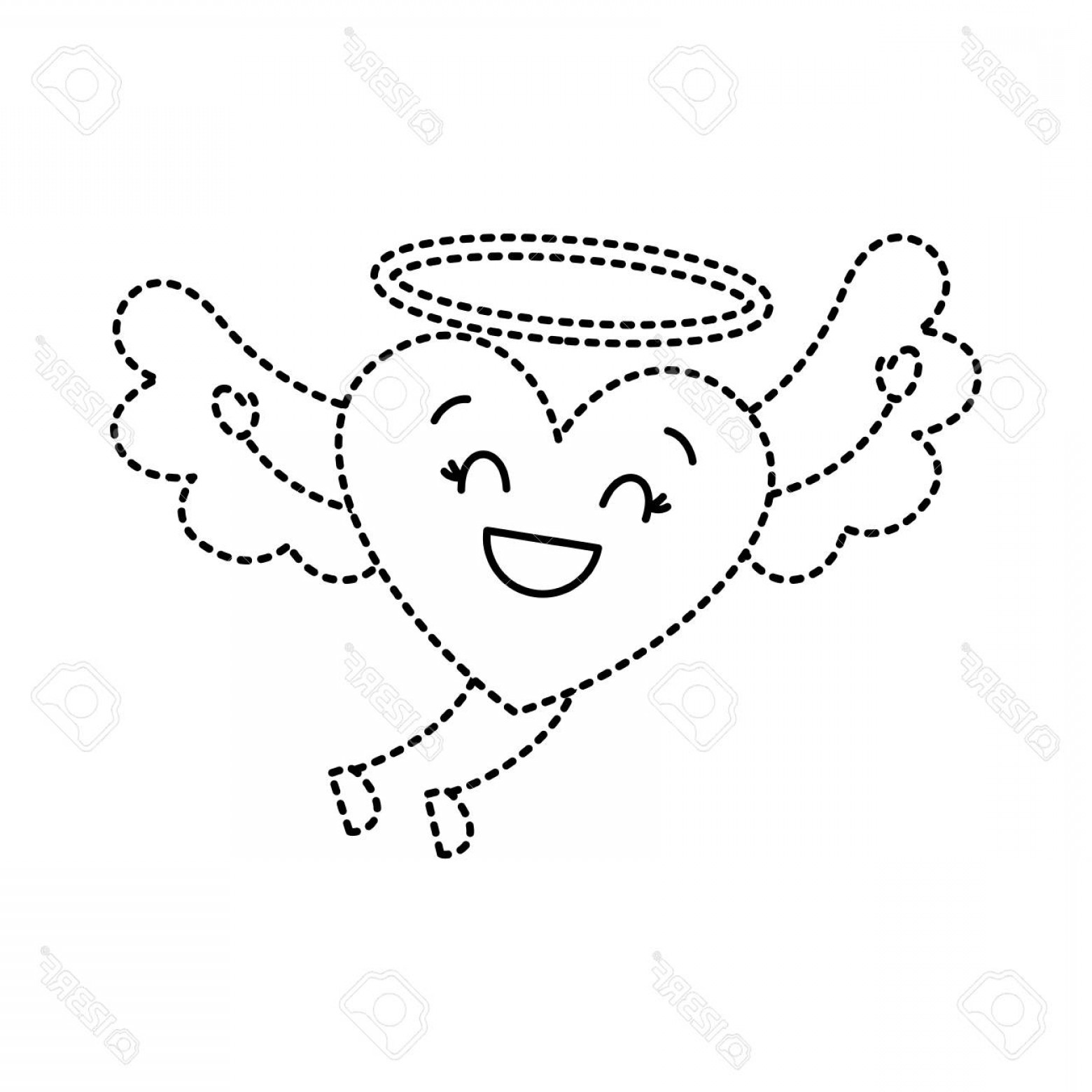 1560x1560 Photostock Vector Cute Love Heart Flying Wings Romance Vector - Dotted Line Drawing