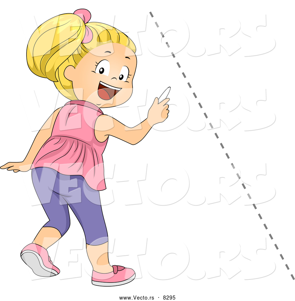 1024x1044 Vector Of A Happy Cartoon School Girl Drawing A Diagonal Dotted - Dotted Line Drawing