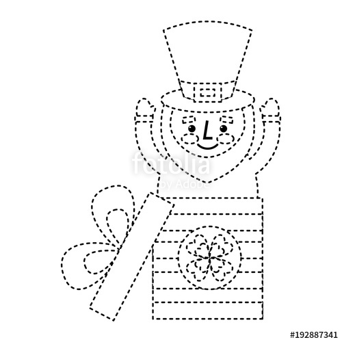 500x500 cute leprechaun in gift box surprise celebration vector - Dotted Line Drawing