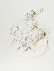 229x300 Ira Moskowitz, Two Double Bass Players, Ink Drawing Ebay - Double Bass Drawing