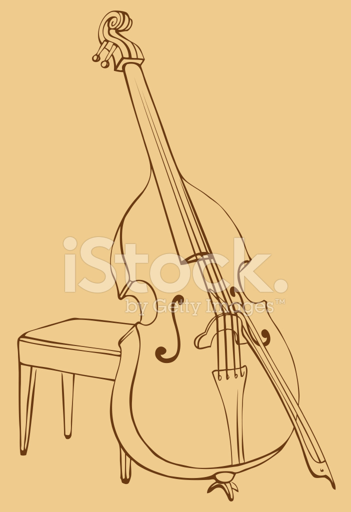 702x1024 Vector Drawing Double Bass With A Bow Stock Vector - Double Bass Drawing