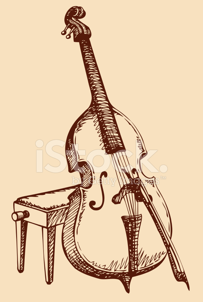 690x1024 Vector Freehand Drawing Double Bass With A Bow Stock Vector - Double Bass Drawing