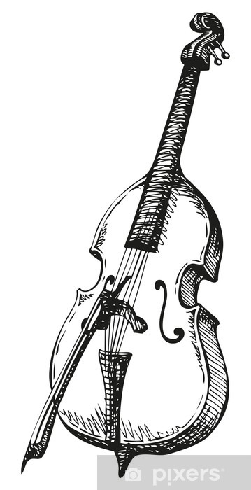 359x700 Vector Drawing Double Bass With A Bow Wall Mural We - Double Bass Drawing