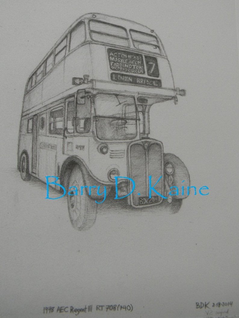 794x1054 Double Decker Bus Pencil Drawing Print Etsy - Double Decker Bus Drawing