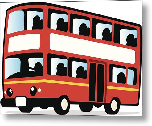 493x409 Cute Double Decker Bus Metal Print - Double Decker Bus Drawing