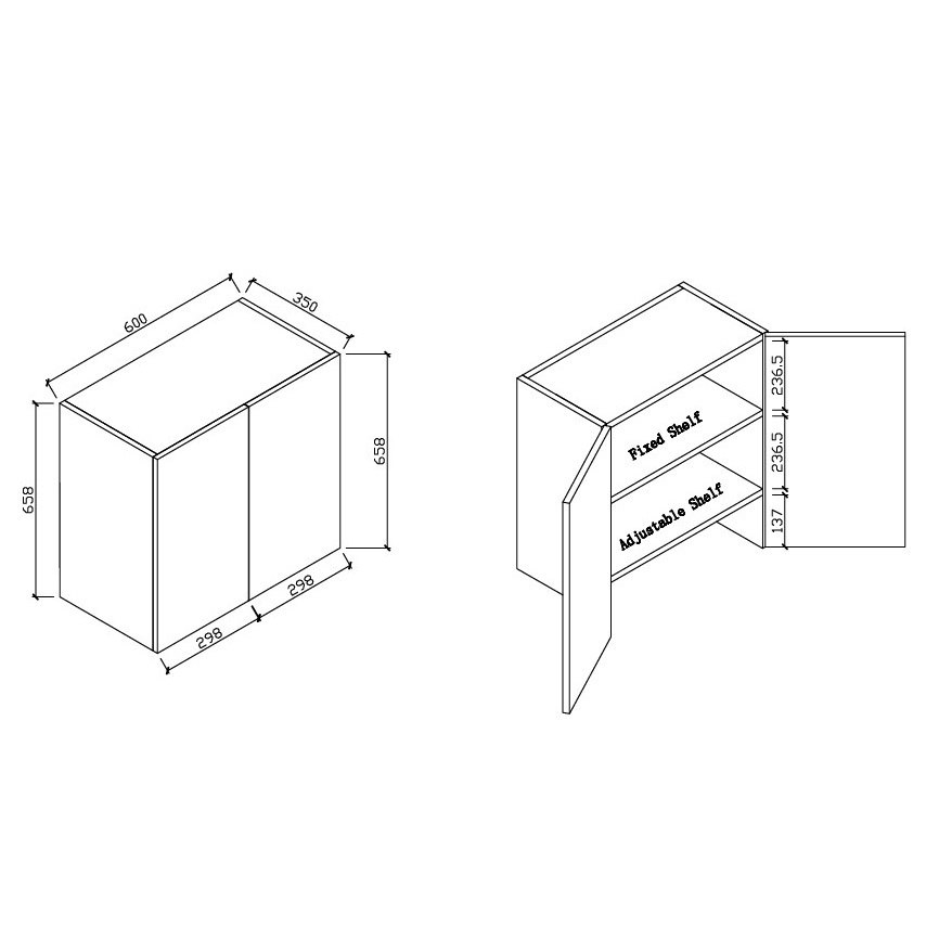 866x855 Wall Cabinet - Double Door Drawing